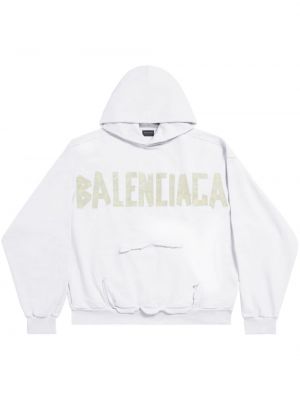 Pamučna hoodie s kapuljačom s printom Balenciaga bijela