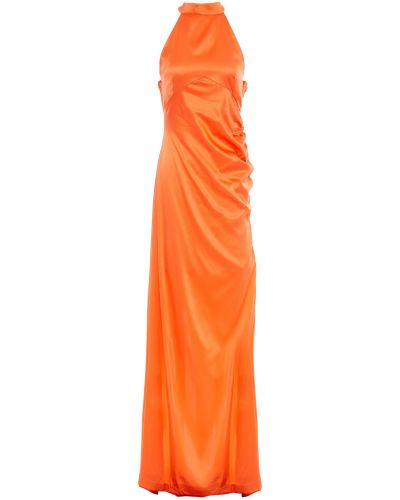 Oranžové saténové maxi šaty Retrofete