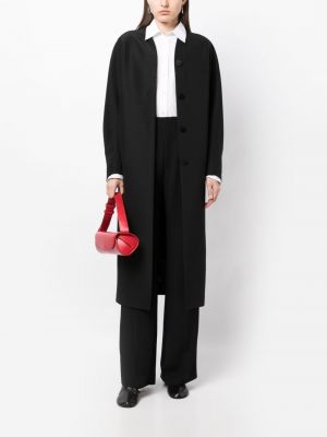 Hedvábný vlněný kabát s knoflíky Mame Kurogouchi černý