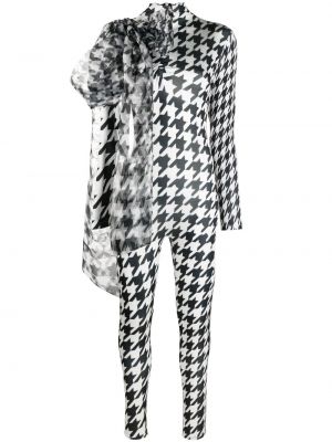 Houndstooth-mustriga mustriline pükskostüüm Atu Body Couture