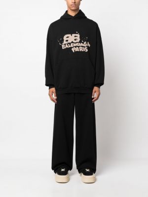 Kokvilnas kapučdžemperis ar apdruku Balenciaga melns