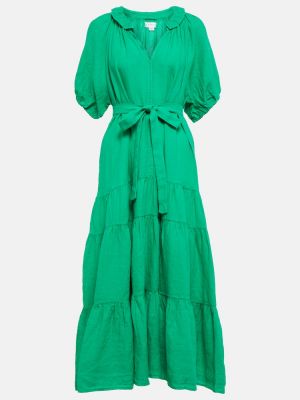Aksamitna lniana sukienka midi Velvet zielona