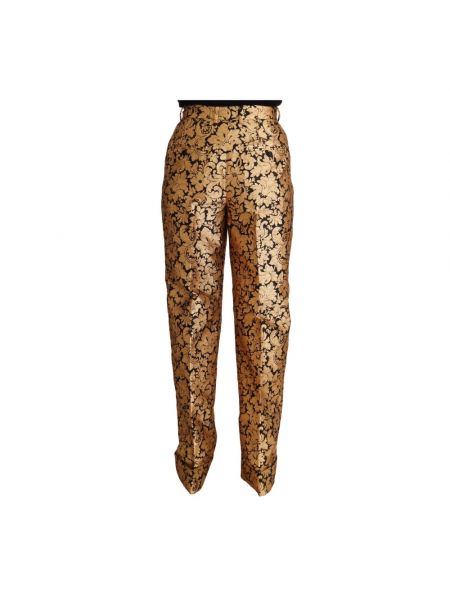 Pantalones rectos de cintura alta de flores de tejido jacquard Dolce & Gabbana