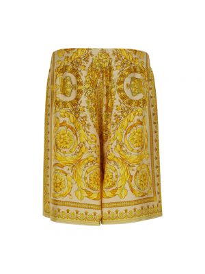 Pantalones cortos de seda con estampado Versace amarillo