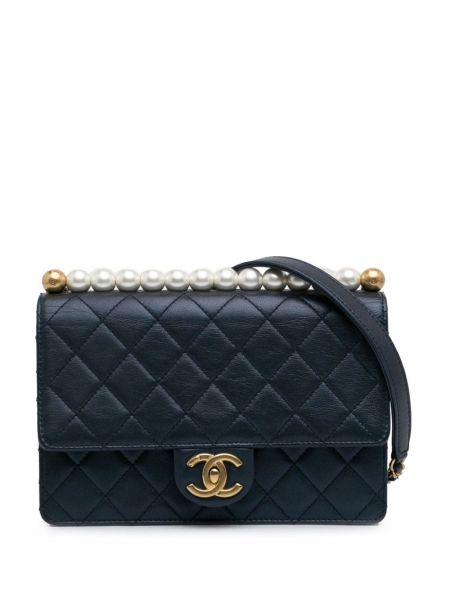 Taška přes rameno s perlami Chanel Pre-owned modrá