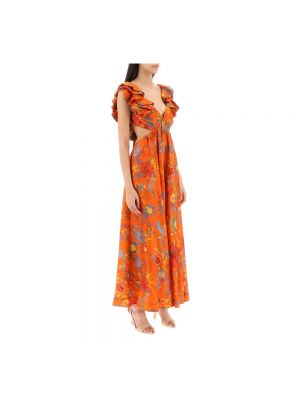 Jedwabna jedwabna sukienka midi Zimmermann pomarańczowa