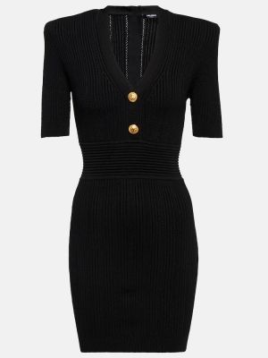 Mini obleka z v-izrezom Balmain črna