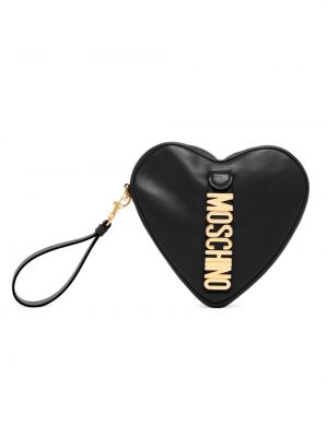Кожаный клатч с сердечками Moschino черный