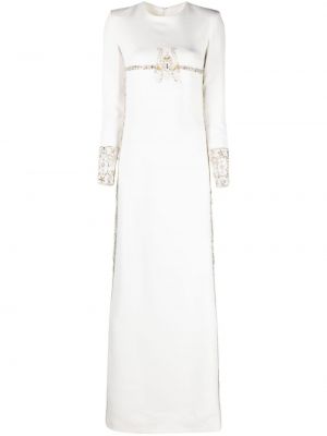 Φλοράλ βραδινό φόρεμα από κρεπ Dina Melwani λευκό