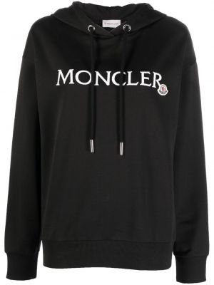 Βαμβακερός φούτερ με κουκούλα με κέντημα Moncler μαύρο