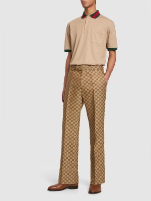 Lniane spodnie klasyczne Gucci beżowe