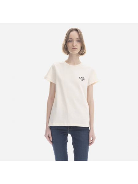 Bavlněné tričko s nápisem s krátkými rukávy A.p.c. - bílá