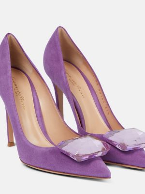 Pantofi cu toc din piele de căprioară Gianvito Rossi violet
