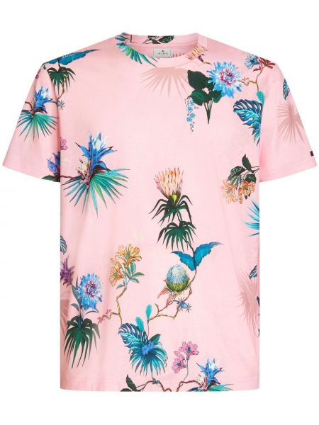 T-krekls ar ziediem ar apdruku Etro rozā