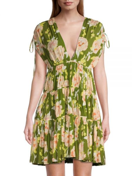 Зеленое платье мини в цветочек с принтом Rebecca Taylor