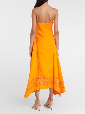 Lenvászon midi ruha Simkhai narancsszínű