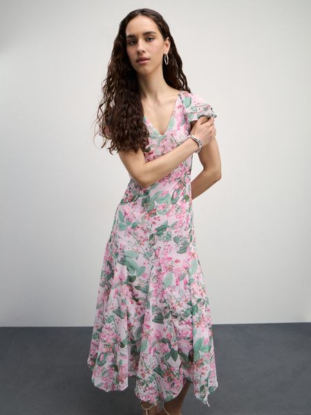 Шифоновое длинное платье в цветочек с принтом Zarina розовое
