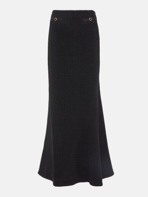 Tvídová kockovaná dlhá sukňa Alessandra Rich čierna