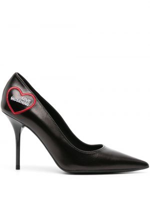 Кожени полуотворени обувки бродирани Love Moschino черно
