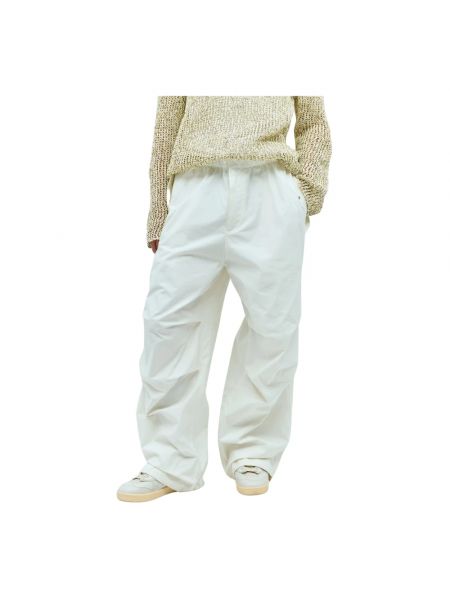 Szerokie spodnie bawełniane z kieszeniami Jil Sander białe