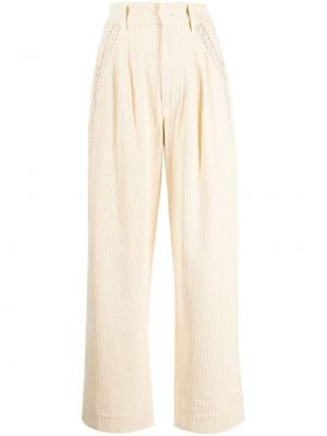 Bavlněné manšestrové kalhoty s výšivkou Mii bílé