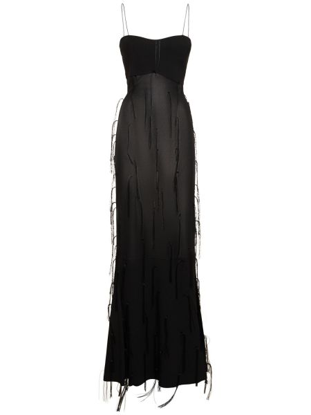 Dlouhé šaty s výšivkou so sieťovinou Jacquemus čierna