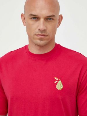 Памучна тениска с дълъг ръкав с апликация United Colors Of Benetton розово