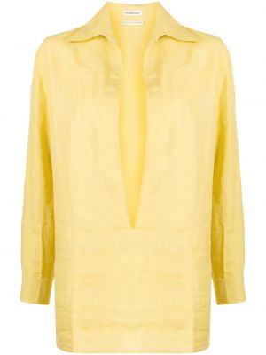 Lněná košile s výstřihem do v Hermès žlutá