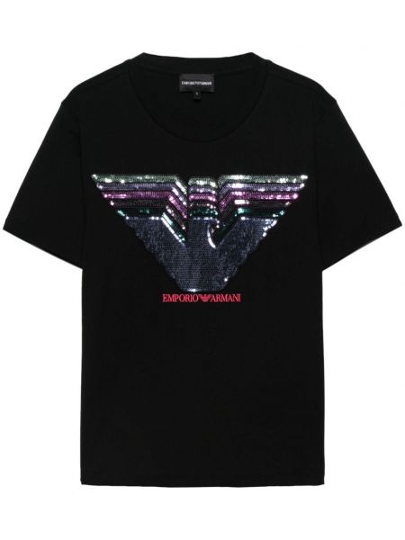 T-shirt à paillettes en coton Emporio Armani noir
