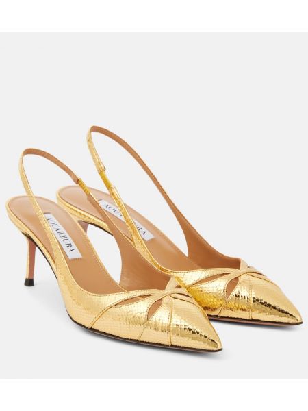 Orm mönster slingback läder pumpar med remmar Aquazzura guld