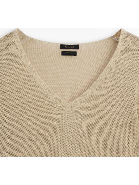 Льняной свитер с v-образным вырезом Massimo Dutti бежевый