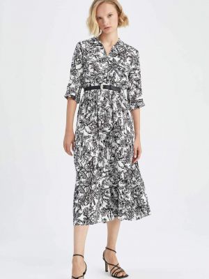 Midi šaty s dlhými rukávmi s tropickým vzorom Defacto sivá