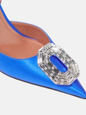 Копринени сатенени полуотворени обувки с отворена пета Amina Muaddi синьо