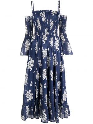 Kvetinové bavlnené bavlnené šaty Polo Ralph Lauren modrá