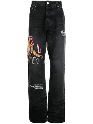 Tigrované džínsy s rovným strihom Amiri čierna
