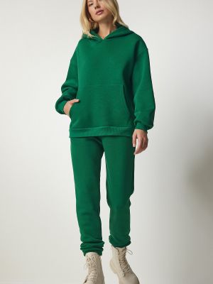 Fleece σετ φόρμας με κουκούλα Happiness İstanbul πράσινο