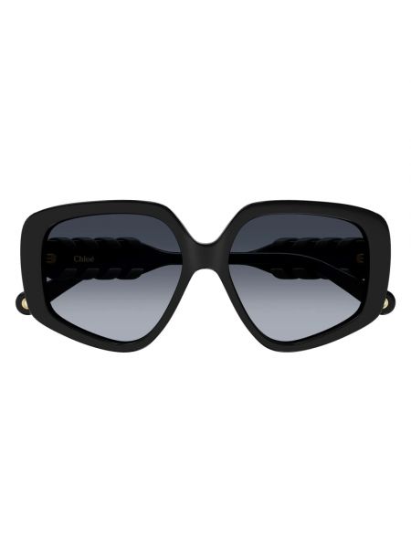 Okulary przeciwsłoneczne skórzane w geometryczne wzory oversize Chloe czarne