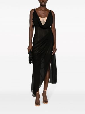Drapované průsvitné hedvábné večerní šaty Blumarine černé