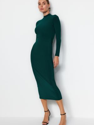 Sukienka długa dopasowana ze stójką Trendyol zielona
