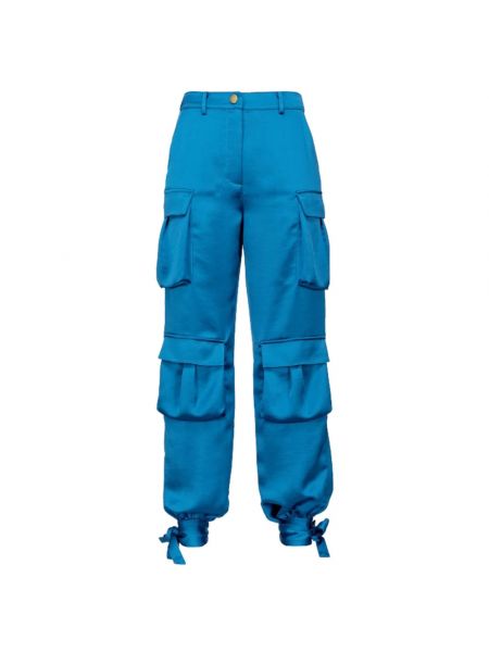 Satynowe spodnie cargo Pinko niebieskie