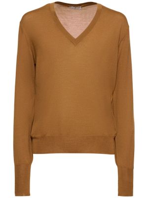 Suéter de lana de punto con escote v Pt Torino beige