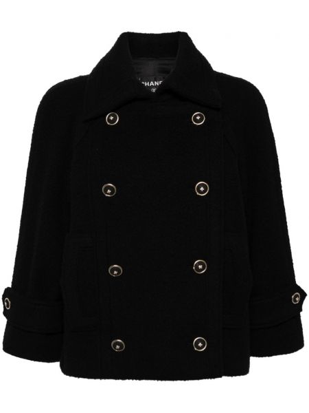 Manteau droit à boutons Chanel Pre-owned noir