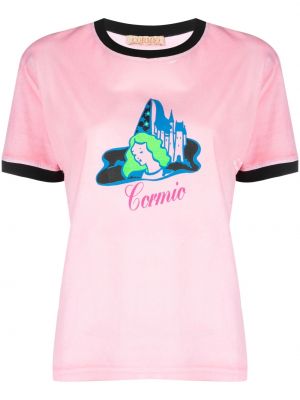 Bavlněné tričko s potiskem Cormio růžové