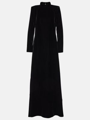Žametna dolga obleka iz rebrastega žameta Oscar De La Renta črna