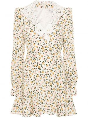 Svilena haljina s cvjetnim printom s printom Alessandra Rich bijela