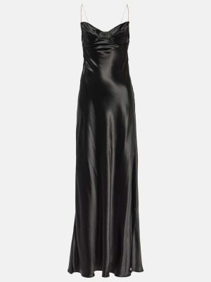 Černé saténové dlouhé šaty Miu Miu