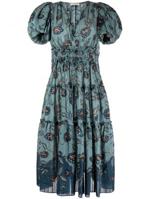 Květinové midi šaty s potiskem Ulla Johnson modré