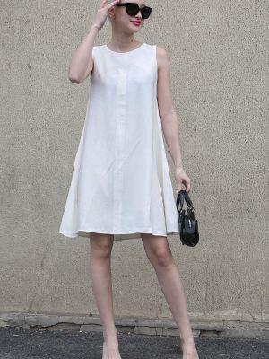 Λινή φόρεμα σε φαρδιά γραμμή Madmext λευκό