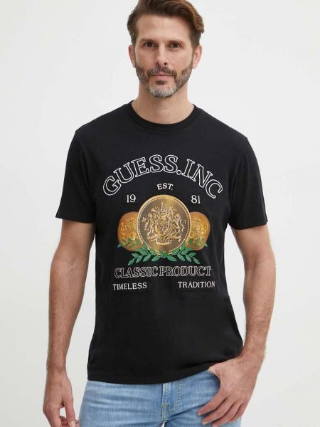 Koszulka bawełniana z nadrukiem Guess czarna