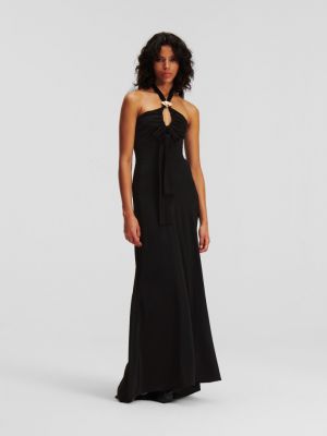 Hedvábné dlouhé šaty Karl Lagerfeld černé